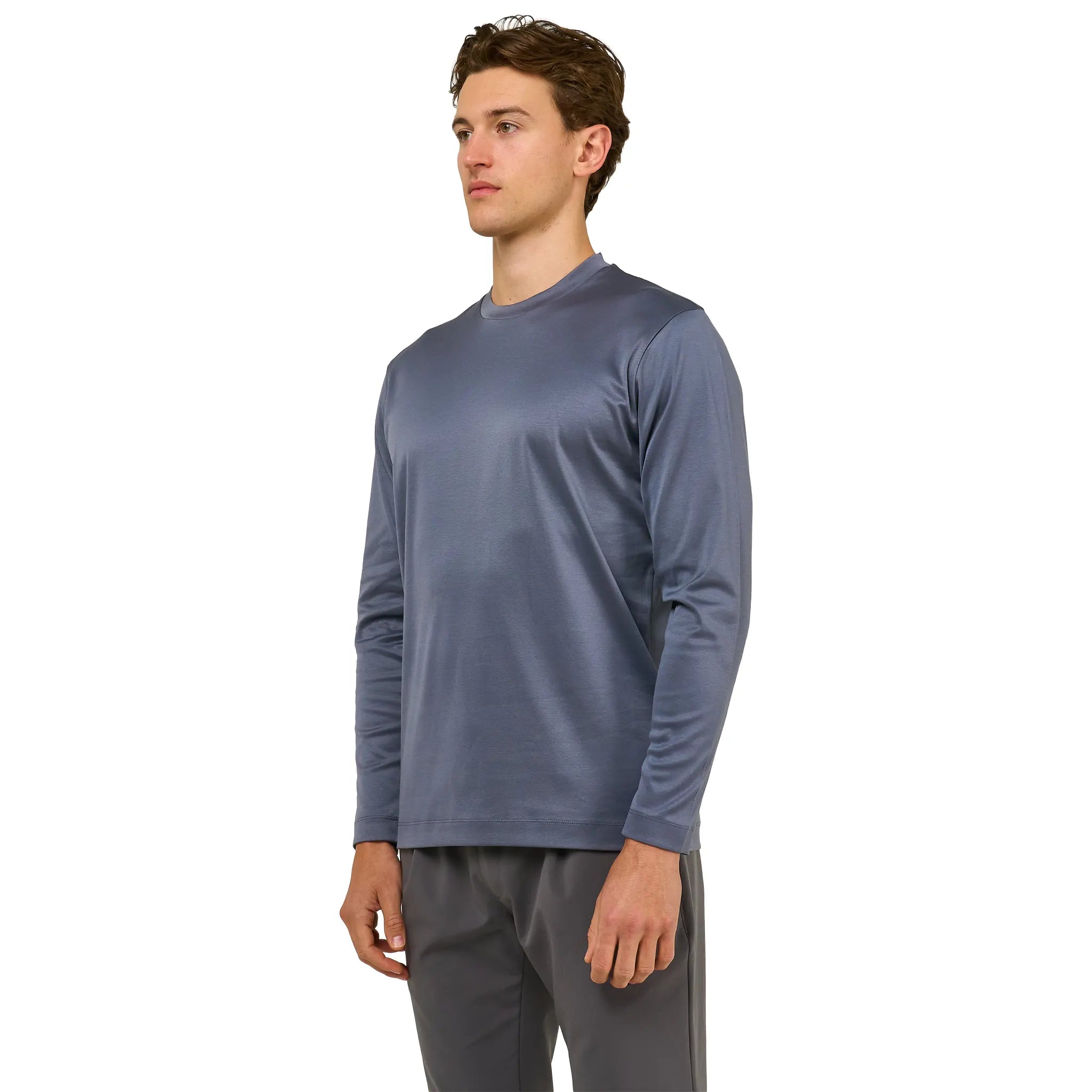 Front Side View of Loiano Egyptian Cotton L/S Steel T Shirt